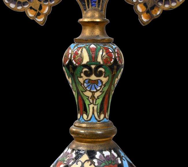 Gilt Bronze and Champlevé Enamel Table Mirror, Signed Gilt Bronze and Champlevé Enamel Table Mirror, Signed