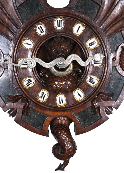 Wall Clock in Carved Wood and Hardstone – 19th Century Wall Clock in Carved Wood and Hardstone – 19th Century-1
