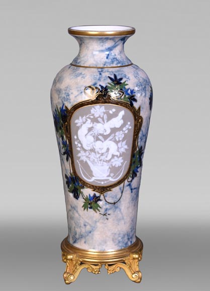 Large glazed porcelain vase from the Sèvres manufactory, decorated in 1880 by Taxile DOAT Large glazed porcelain vase from the Sèvres manufactory, decorated in 1880 by Taxile DOAT-0
