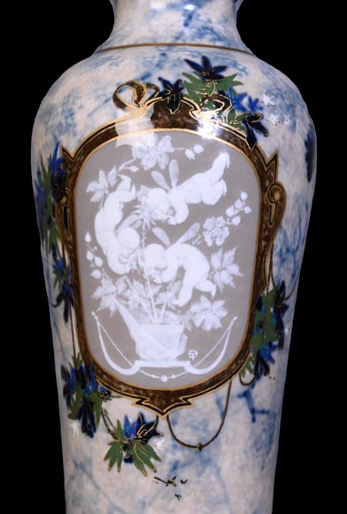 Large glazed porcelain vase from the Sèvres manufactory, decorated in 1880 by Taxile DOAT Large glazed porcelain vase from the Sèvres manufactory, decorated in 1880 by Taxile DOAT-3