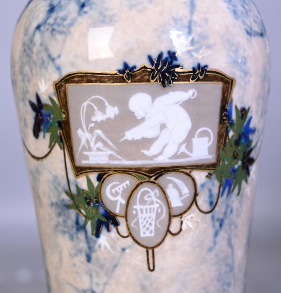 Large glazed porcelain vase from the Sèvres manufactory, decorated in 1880 by Taxile DOAT Large glazed porcelain vase from the Sèvres manufactory, decorated in 1880 by Taxile DOAT-5