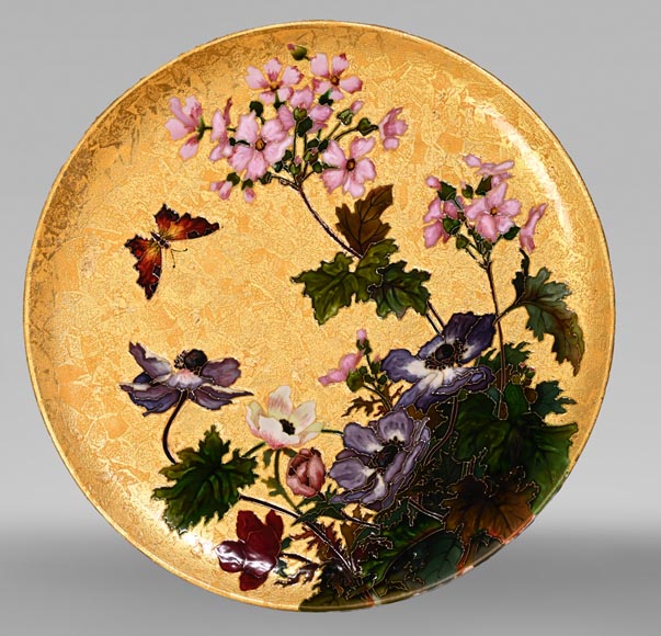 Félix Optat MILET, Large enamelled dish on a gold background, 19th century Félix Optat MILET, Large enamelled dish on a gold background, 19th century-0