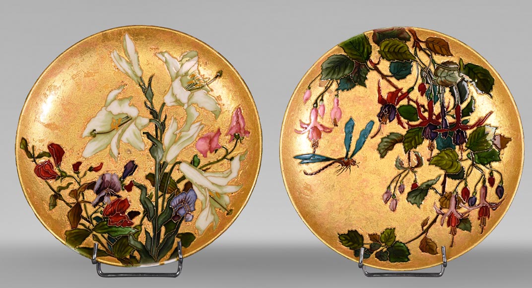 Félix Optat MILET, Large enamelled dish on a gold background, 19th century Félix Optat MILET, Large enamelled dish on a gold background, 19th century-0