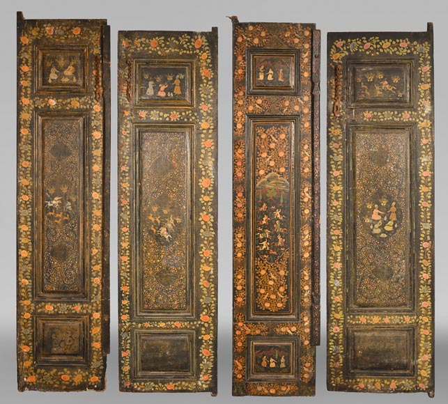 Qajar Art, Set of doors decorated with major scenes of Persian life, late 19th century Qajar Art, Set of doors decorated with major scenes of Persian life, late 19th century-0