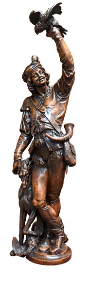 RIBAILLER and MAZAROZ, Pair of walnut statues of a hunter and a fisherman, after the 1855 Universal Exhibition RIBAILLER and MAZAROZ, Pair of walnut statues of a hunter and a fisherman, after the 1855 Universal Exhibition-2