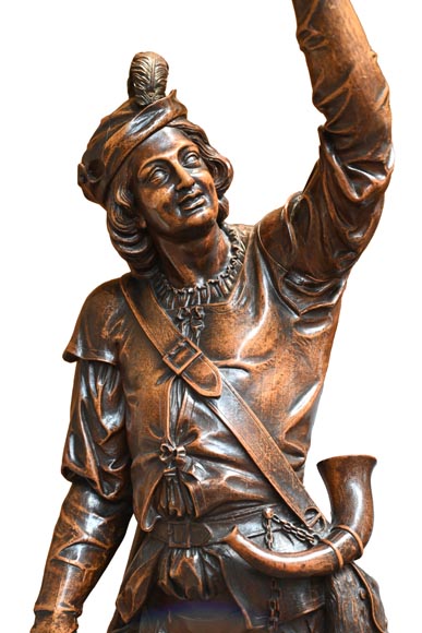 RIBAILLER and MAZAROZ, Pair of walnut statues of a hunter and a fisherman, after the 1855 Universal Exhibition RIBAILLER and MAZAROZ, Pair of walnut statues of a hunter and a fisherman, after the 1855 Universal Exhibition-4