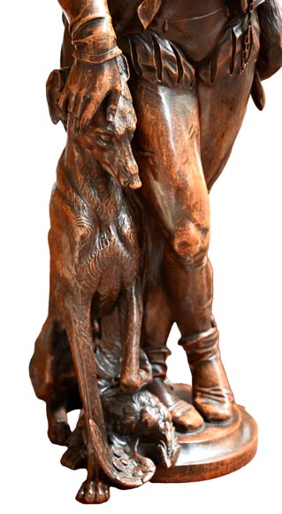 RIBAILLER and MAZAROZ, Pair of walnut statues of a hunter and a fisherman, after the 1855 Universal Exhibition RIBAILLER and MAZAROZ, Pair of walnut statues of a hunter and a fisherman, after the 1855 Universal Exhibition-8
