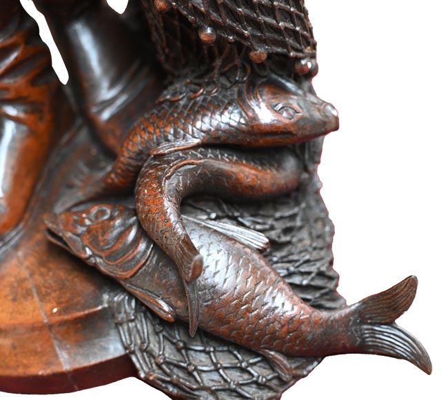 RIBAILLER and MAZAROZ, Pair of walnut statues of a hunter and a fisherman, after the 1855 Universal Exhibition RIBAILLER and MAZAROZ, Pair of walnut statues of a hunter and a fisherman, after the 1855 Universal Exhibition-9