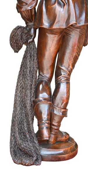 RIBAILLER and MAZAROZ, Pair of walnut statues of a hunter and a fisherman, after the 1855 Universal Exhibition RIBAILLER and MAZAROZ, Pair of walnut statues of a hunter and a fisherman, after the 1855 Universal Exhibition-10