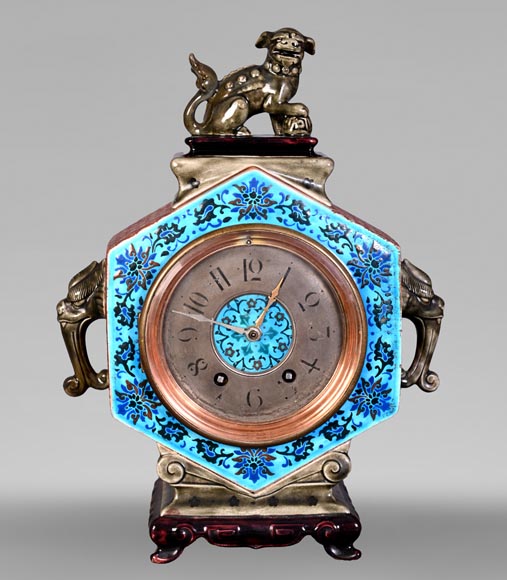 Jules VIEILLARD – “Chien de Fô” Polychrome Faience Clock Jules VIEILLARD – “Chien de Fô” Polychrome Faience Clock-0