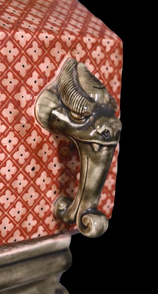 Jules VIEILLARD – “Chien de Fô” Polychrome Faience Clock Jules VIEILLARD – “Chien de Fô” Polychrome Faience Clock-5