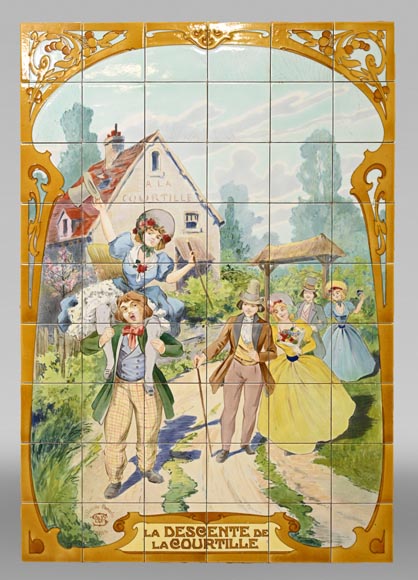 FAÏENCERIE DE SARREGUEMINES, Two Ceramic Panels of Parisian Scenes, from 1881 FAÏENCERIE DE SARREGUEMINES, Two Ceramic Panels of Parisian Scenes, from 1881-1