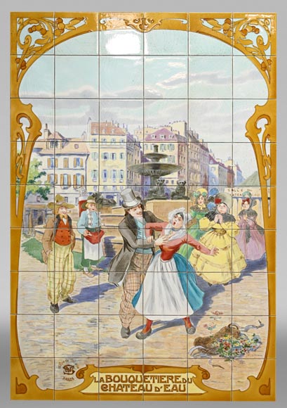 FAÏENCERIE DE SARREGUEMINES, Two Ceramic Panels of Parisian Scenes, from 1881 FAÏENCERIE DE SARREGUEMINES, Two Ceramic Panels of Parisian Scenes, from 1881-2