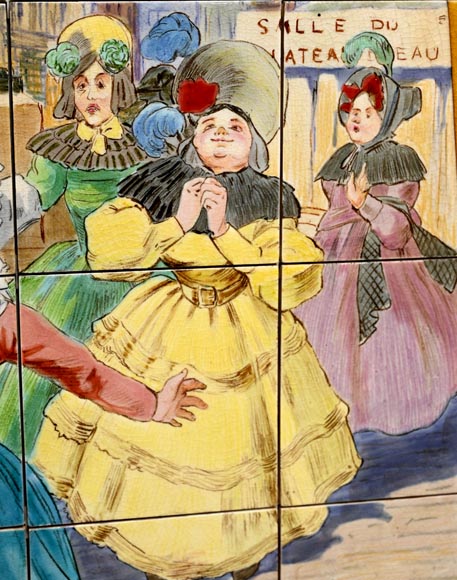 FAÏENCERIE DE SARREGUEMINES, Two Ceramic Panels of Parisian Scenes, from 1881 FAÏENCERIE DE SARREGUEMINES, Two Ceramic Panels of Parisian Scenes, from 1881-6
