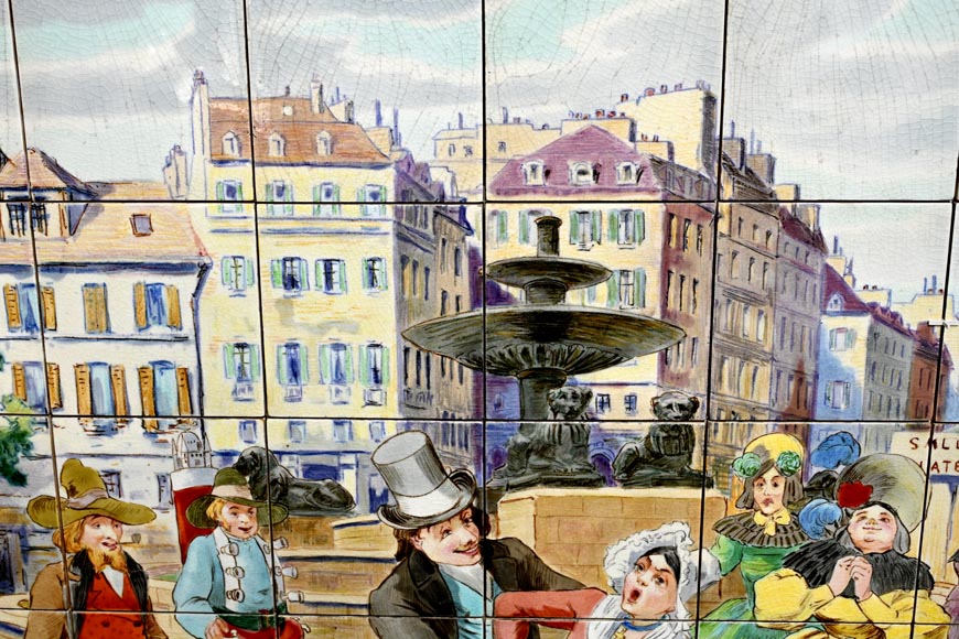 FAÏENCERIE DE SARREGUEMINES, Two Ceramic Panels of Parisian Scenes, from 1881 FAÏENCERIE DE SARREGUEMINES, Two Ceramic Panels of Parisian Scenes, from 1881-8