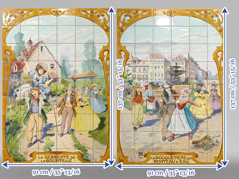 FAÏENCERIE DE SARREGUEMINES, Two Ceramic Panels of Parisian Scenes, from 1881 FAÏENCERIE DE SARREGUEMINES, Two Ceramic Panels of Parisian Scenes, from 1881-19