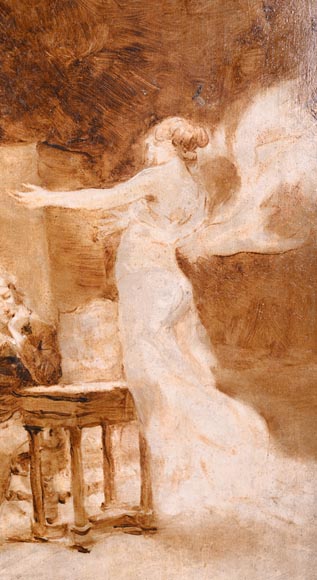 GEORGES MOREAU DE TOURS – The Painter and His Muse, signed grisaille painting GEORGES MOREAU DE TOURS – The Painter and His Muse, signed grisaille painting-2