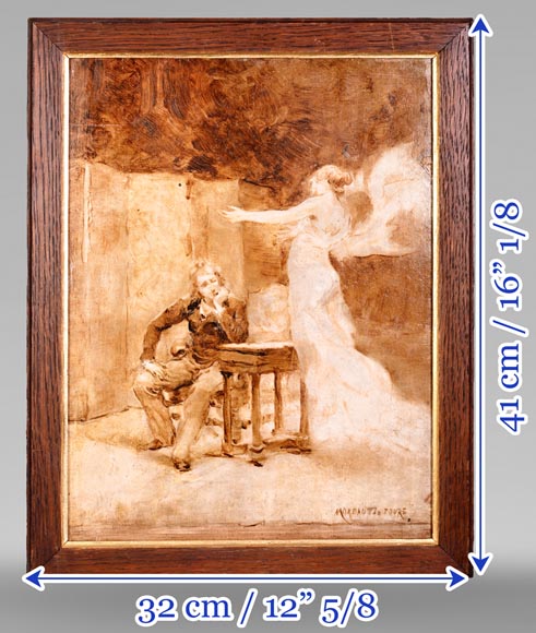 GEORGES MOREAU DE TOURS – The Painter and His Muse, signed grisaille painting GEORGES MOREAU DE TOURS – The Painter and His Muse, signed grisaille painting-8