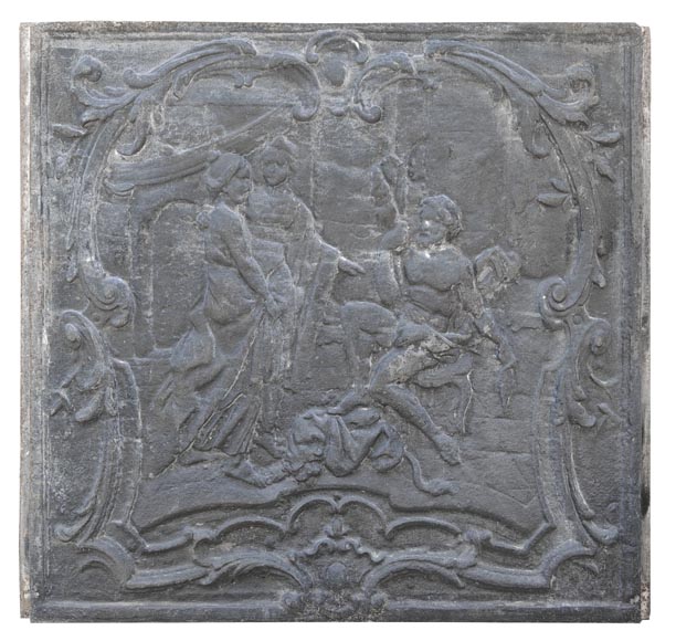 Louis XV style fireplace plaque depicting Louis XV style fireplace plaque depicting