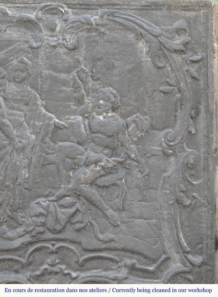 Louis XV style fireplace plaque depicting Louis XV style fireplace plaque depicting