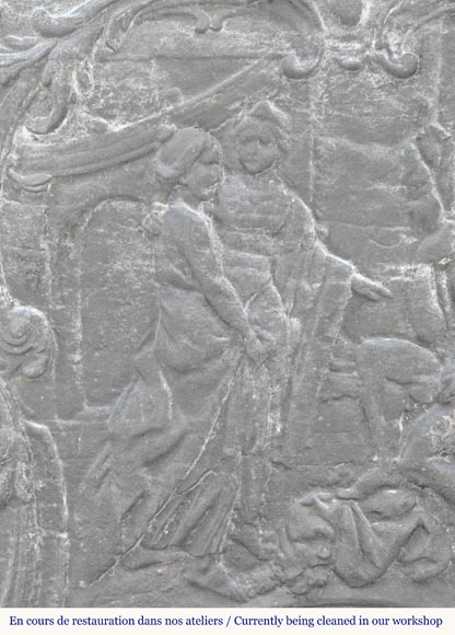 Louis XV style fireplace plaque depicting Louis XV style fireplace plaque depicting