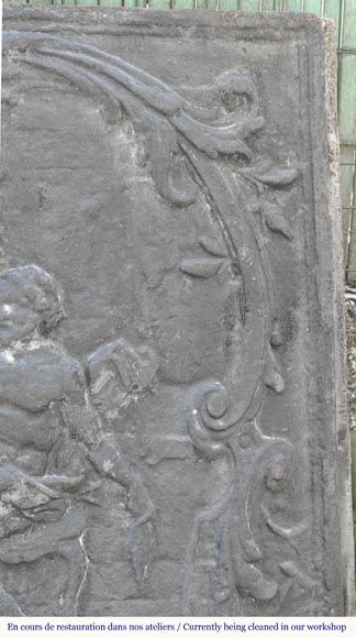 Louis XV style fireplace plaque depicting Louis XV style fireplace plaque depicting