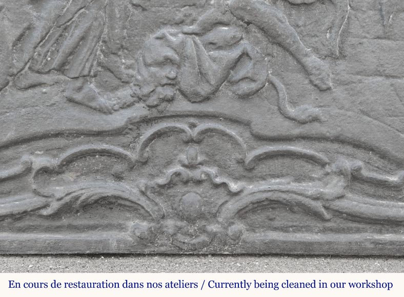 Louis XV style fireplace plaque depicting Louis XV style fireplace plaque depicting