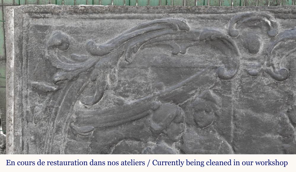 Louis XV style fireplace plaque depicting Louis XV style fireplace plaque depicting