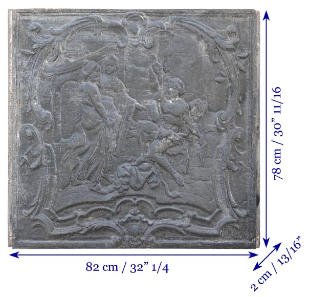 Louis XV style fireplace plaque depicting Louis XV style fireplace plaque depicting