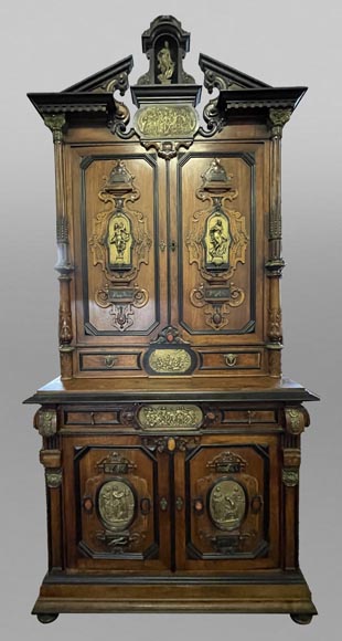 Imposing Neo-Renaissance cabinet in walnut, marble, gilt bronze and hardstones, circa 1870 Imposing Neo-Renaissance cabinet in walnut, marble, gilt bronze and hardstones, circa 1870-0
