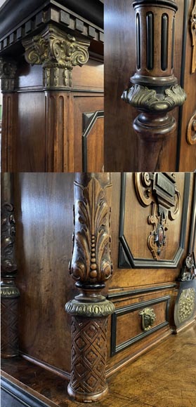 Imposing Neo-Renaissance cabinet in walnut, marble, gilt bronze and hardstones, circa 1870 Imposing Neo-Renaissance cabinet in walnut, marble, gilt bronze and hardstones, circa 1870-6