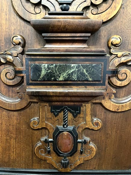 Imposing Neo-Renaissance cabinet in walnut, marble, gilt bronze and hardstones, circa 1870 Imposing Neo-Renaissance cabinet in walnut, marble, gilt bronze and hardstones, circa 1870-9