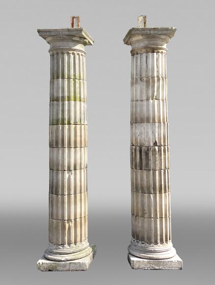 Pair of Fluted Stone Columns – Doric Style, Late 18th Century Pair of Fluted Stone Columns – Doric Style, Late 18th Century-0