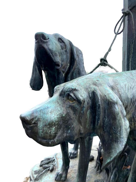 Auguste-Nicolas CAÏN, two monumental bronze groups, original stone bases, 1893 Auguste-Nicolas CAÏN, two monumental bronze groups, original stone bases, 1893-4