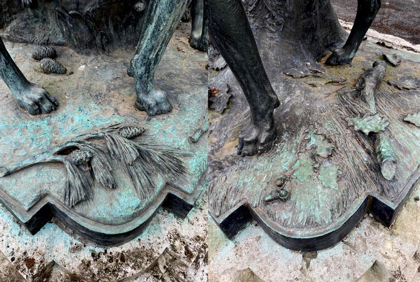 Auguste-Nicolas CAÏN, two monumental bronze groups, original stone bases, 1893 Auguste-Nicolas CAÏN, two monumental bronze groups, original stone bases, 1893-10