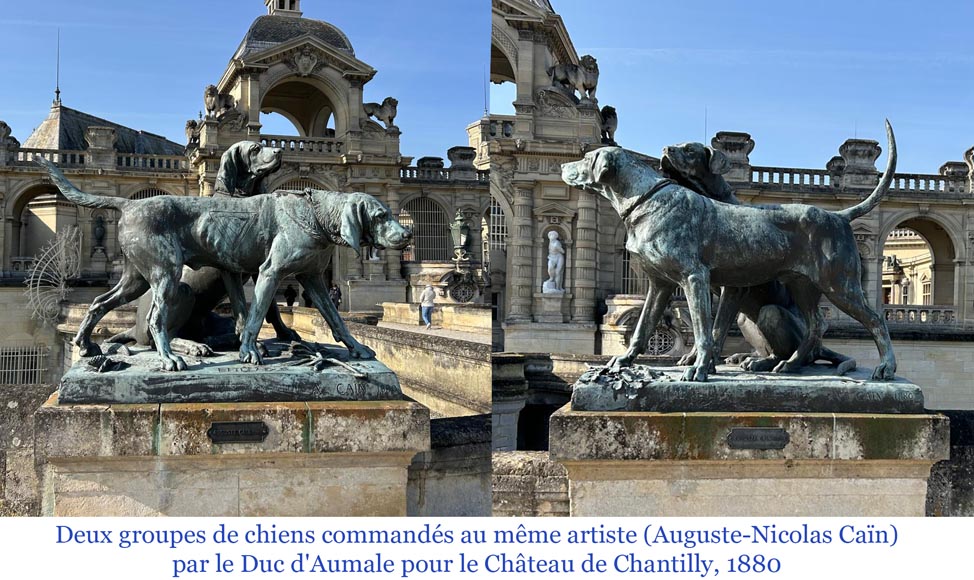 Auguste-Nicolas CAÏN, two monumental bronze groups, original stone bases, 1893 Auguste-Nicolas CAÏN, two monumental bronze groups, original stone bases, 1893-14