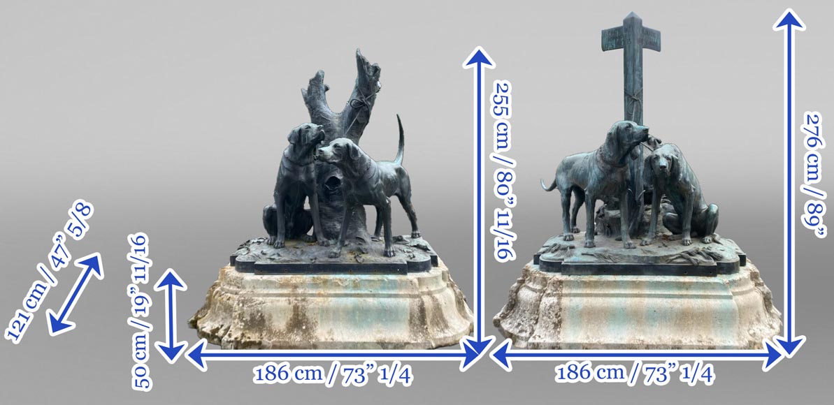 Auguste-Nicolas CAÏN, two monumental bronze groups, original stone bases, 1893 Auguste-Nicolas CAÏN, two monumental bronze groups, original stone bases, 1893-17