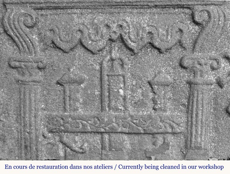 Cast iron fireback in a semicircle, dated 1623 Cast iron fireback in a semicircle, dated 1623-3