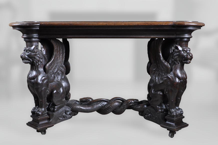 Sphinx Table in oak, Napoleon III style Sphinx Table in oak, Napoleon III style-1
