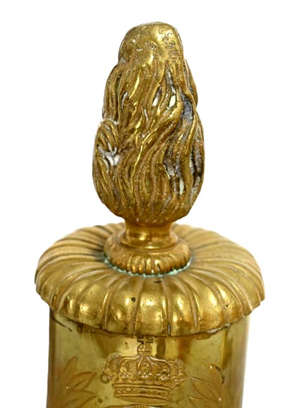 Pair of gilt bronze andirons, Restoration style, early 19th century Pair of gilt bronze andirons, Restoration style, early 19th century-1