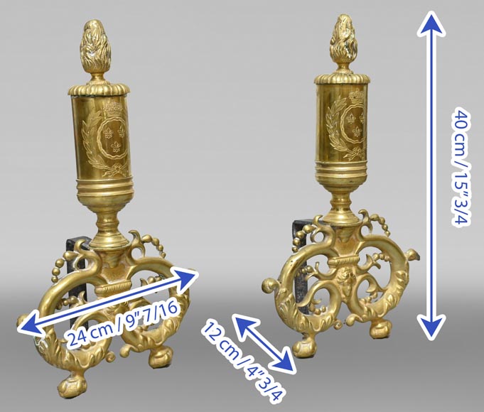 Pair of gilt bronze andirons, Restoration style, early 19th century Pair of gilt bronze andirons, Restoration style, early 19th century-5