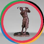 “Golfer”, sculpture in patinated regula