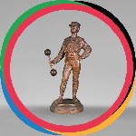 Athlete with dumbbell. Statuette in regula with copper patina