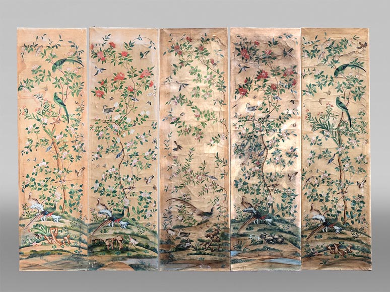 Five wallpaper panels, China, 18th century Five wallpaper panels, China, 18th century-0