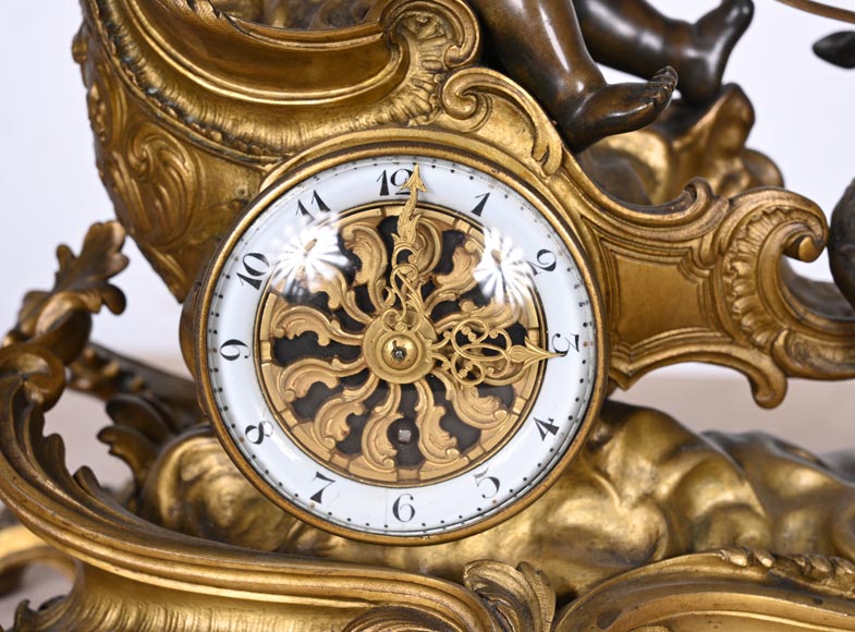 Rococo style clock with Louis XV monogram, gilt and patinated bronze Rococo style clock with Louis XV monogram, gilt and patinated bronze-2