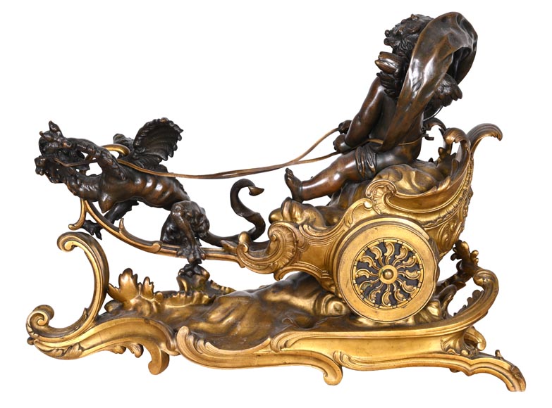 Rococo style clock with Louis XV monogram, gilt and patinated bronze Rococo style clock with Louis XV monogram, gilt and patinated bronze-9
