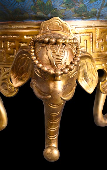 Ferdinand BARBEDIENNE – Japonist cachepot in gilt bronze and cloisonné enamel Ferdinand BARBEDIENNE – Japonist cachepot in gilt bronze and cloisonné enamel-9