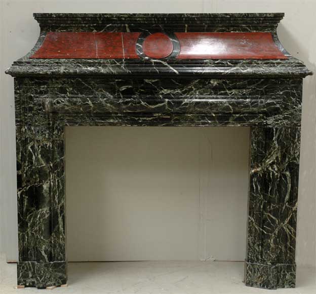 Antique hooded fireplace made out of  Sea Green marble with Red Griotte marble Antique hooded fireplace made out of  Sea Green marble with Red Griotte marble-0