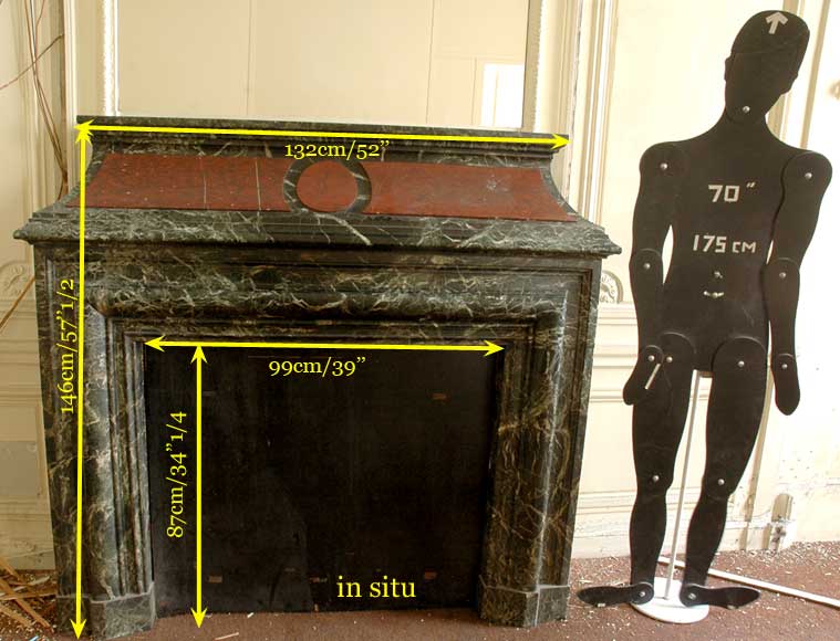 Antique hooded fireplace made out of  Sea Green marble with Red Griotte marble Antique hooded fireplace made out of  Sea Green marble with Red Griotte marble-9