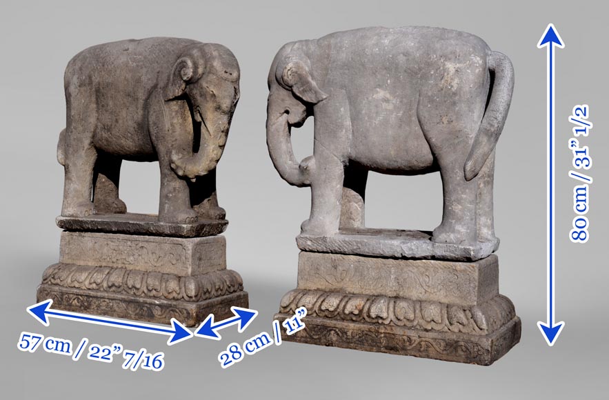 Pair of Vietnamese-style carved stone elephant statues Pair of Vietnamese-style carved stone elephant statues-8